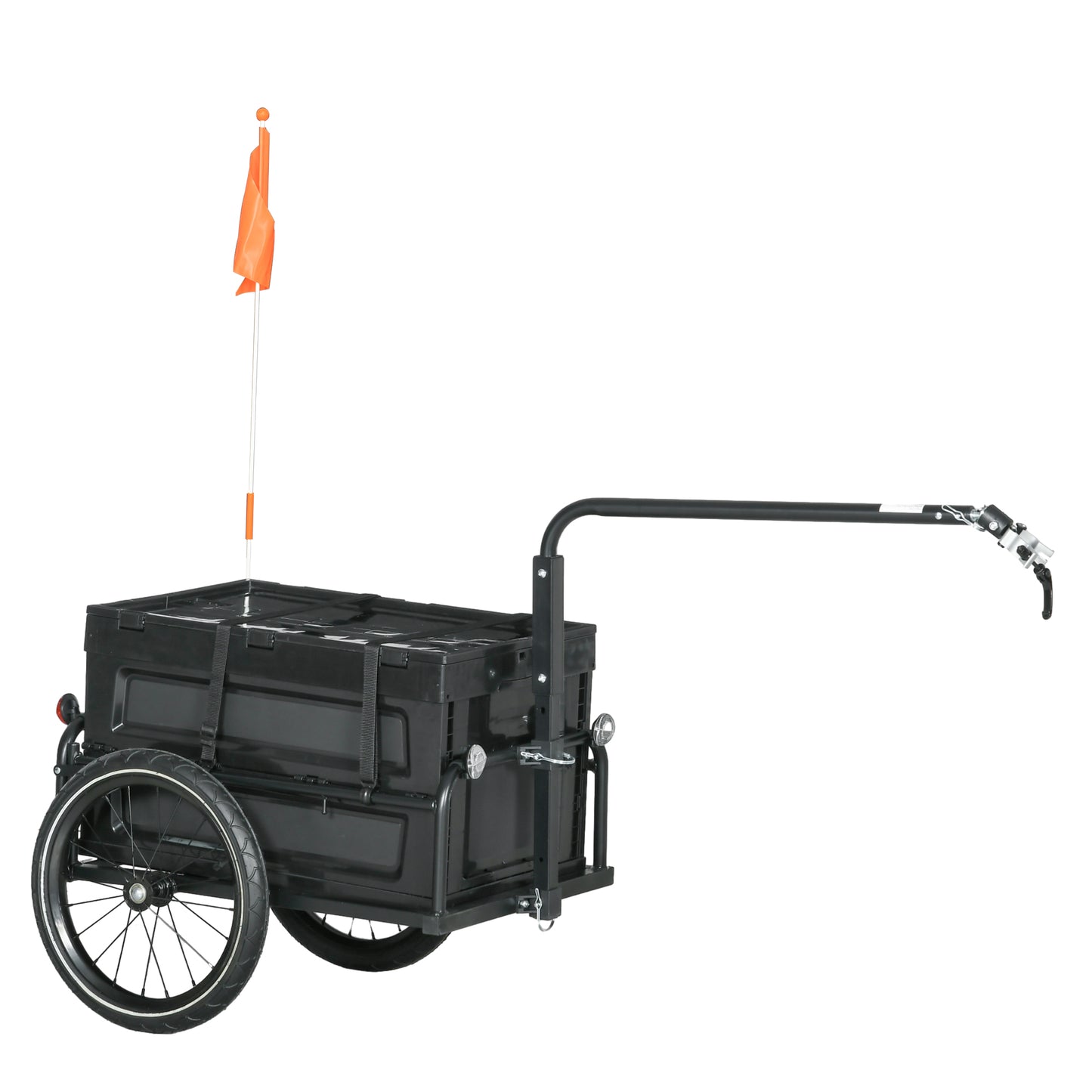 Photo of HOMCOM Steel Trailer for Bike, Bicycle Cargo Trailer with 65L Foldable Storage Box and Safe Reflectors, Max Load 40KG, Black in Black colour on a white background