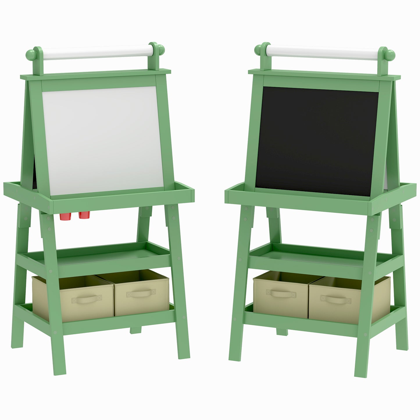 Photo of AIYAPLAY 3 in 1 Kids Easel Double-Sided Magnetic Whiteboard and Chalkboard with Paper Roll, Storage Baskets - Green in Green colour on a white background