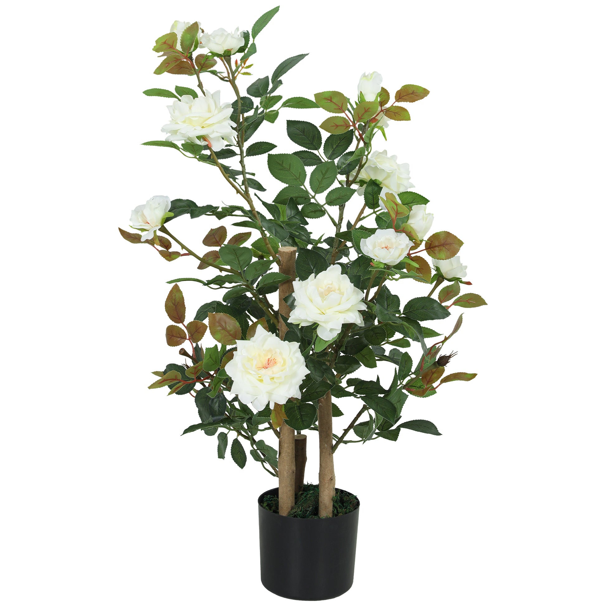 Photo of HOMCOM 90cm Artificial Rose Tree, Decorative Fake Plant with 344 Silk Leaves 17 Flowers for Outdoor Indoor Decor, White in White colour on a white background