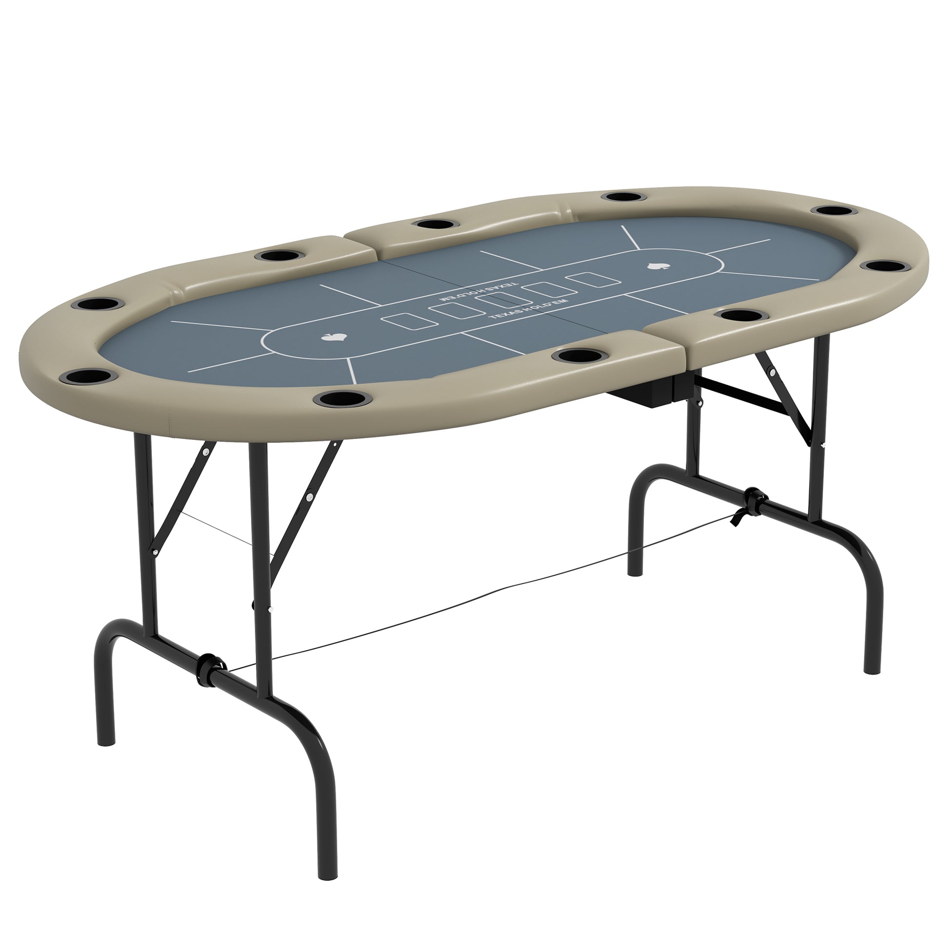 Photo of SPORTNOW 8 Player Folding Poker Table, with Cup Holders, Cushioning Edge, Brown and Blue in Blue colour on a white background