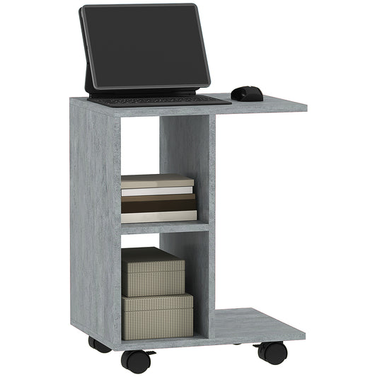 Photo of HOMCOM C-Shape End Table Unique Storage Unit w/ 2 Shelves 4 Wheels Freestanding Home Office Furniture Cabinet Square Studio Grey in Grey colour on a white background