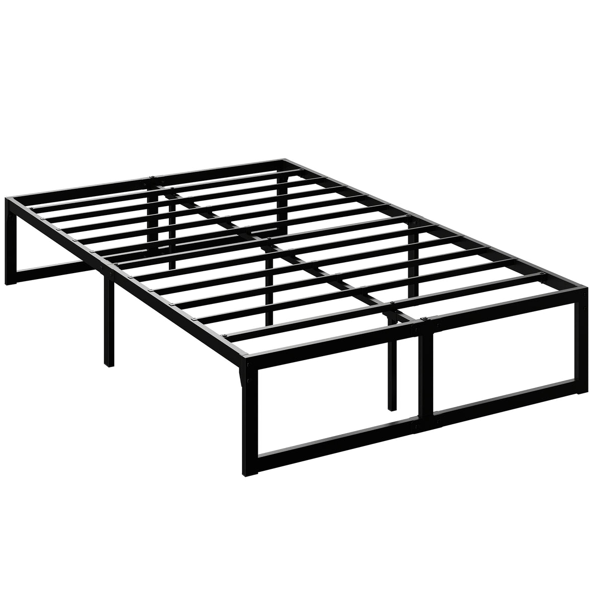 Photo of HOMCOM 4ft Small Double Bed Frame with Underbed Storage and Steel Slat Support, 32.5 cm Height, Noise-Free, Black in Black colour on a white background