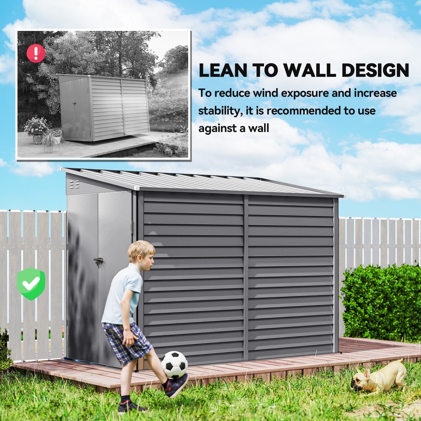 Outsunny 5 x 9ft Galvanised Metal Garden Shed with Foundation Kit, Outdoor Lean-to Shed, Tool Storage House for Garden, Grey