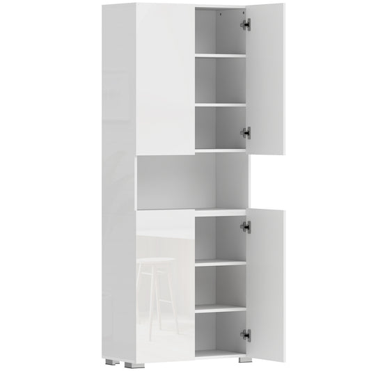 Photo of HOMCOM 180 cm Tall Kitchen Cupboard, Pantry Storage Cabinet with Soft Close Doors and Adjustable Shelves, High Gloss White in White colour on a white background