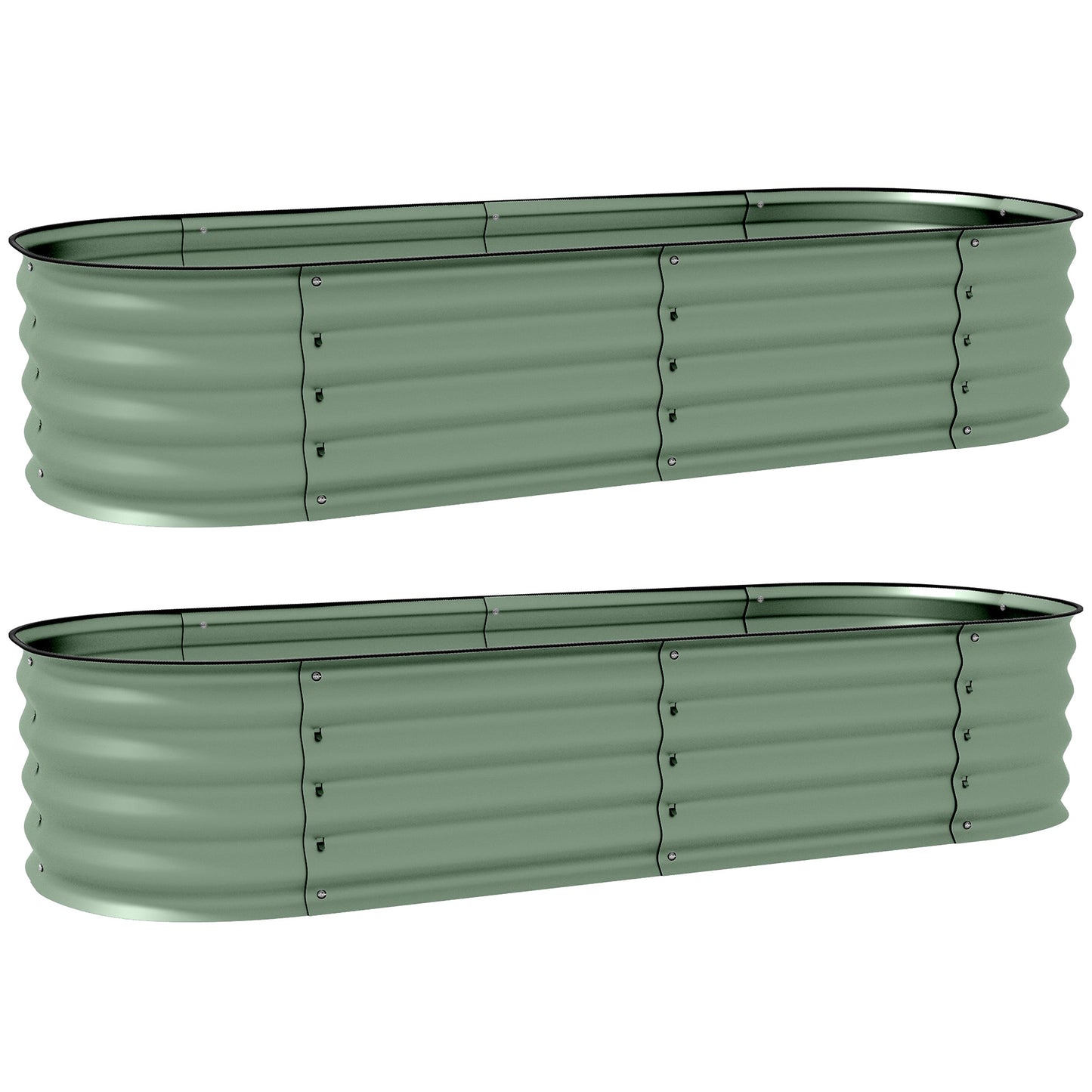Photo of Outsunny Galvanised Raised Garden Bed, Metal Planter Box with Safety Edging, for Flowers, Herbs, Succulents, Pack of 2, Green in Green colour on a white background