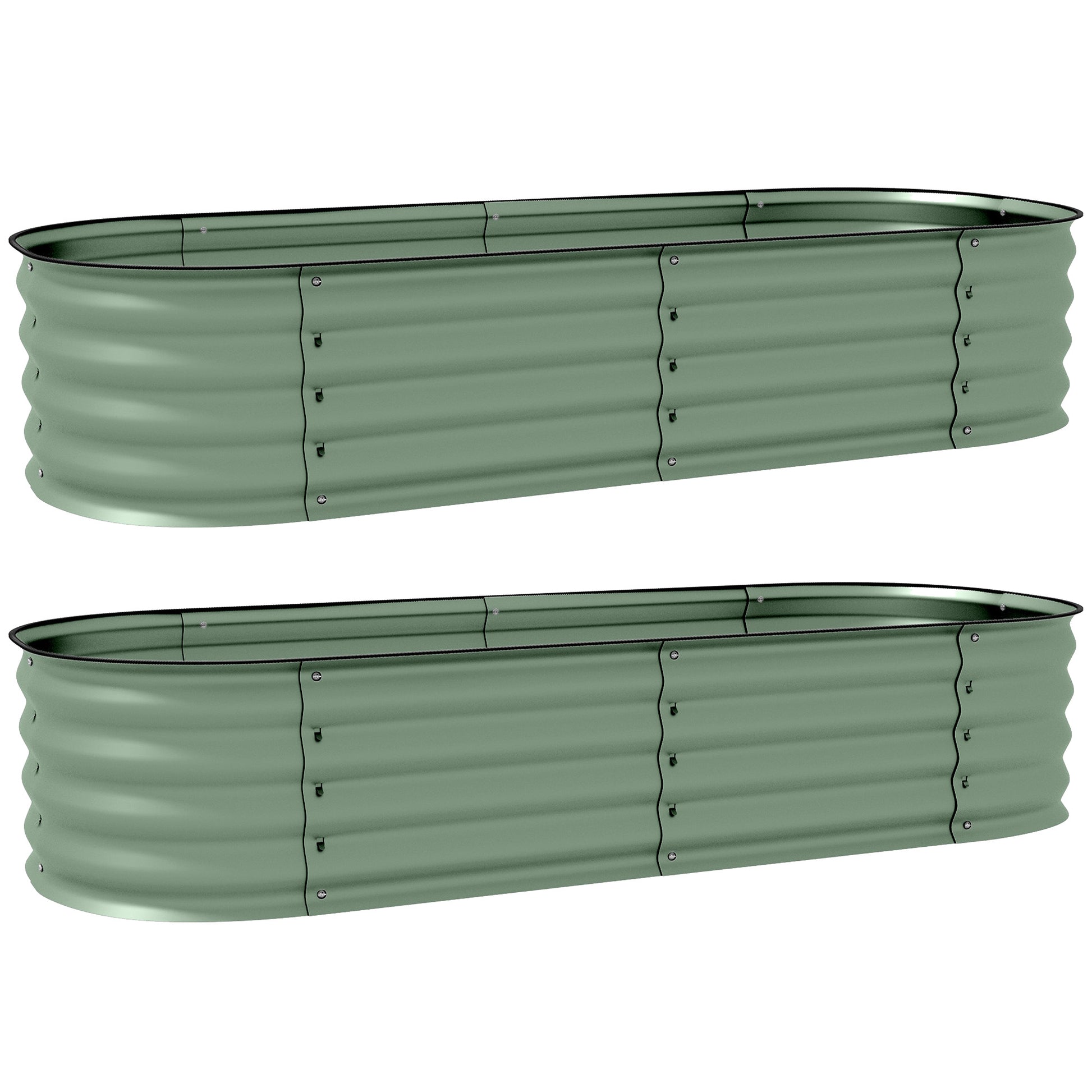 Photo of Outsunny Galvanised Raised Garden Bed, Metal Planter Box with Safety Edging, for Flowers, Herbs, Succulents, Pack of 2, Green in Green colour on a white background