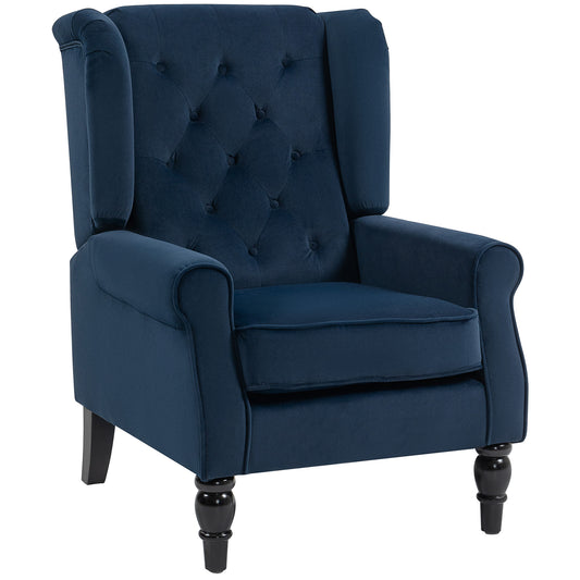 Photo of HOMCOM Wingback Accent Chair, Retro Upholstered Button Tufted Occasional Chair for Living Room and Bedroom, Dark Blue in Blue colour on a white background
