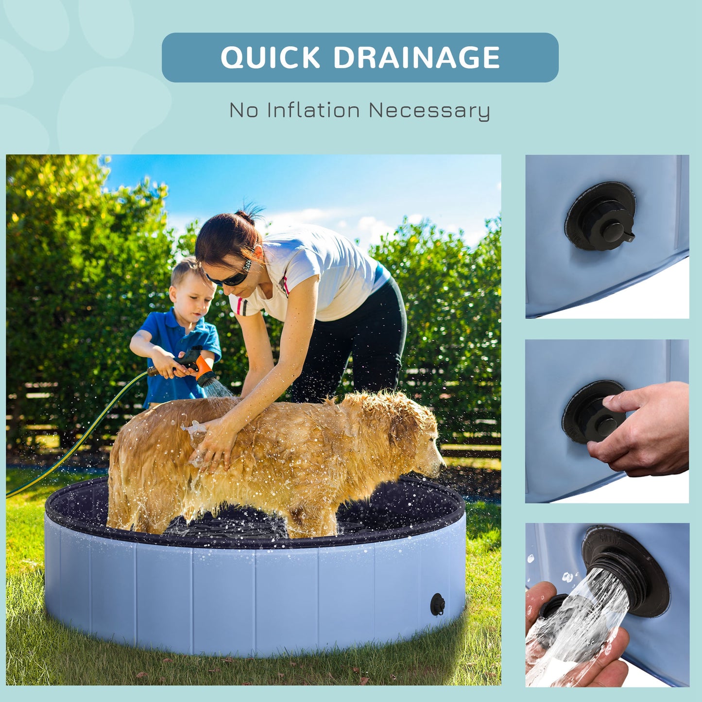PawHut Foldable Dog Pool for Puppies and Ducks, Thickened PVC Dog Paddling Pool Bath Tub Hard Board, Anti-Slip Bottom and Drainage Hole, 120 x 30cm, Blue