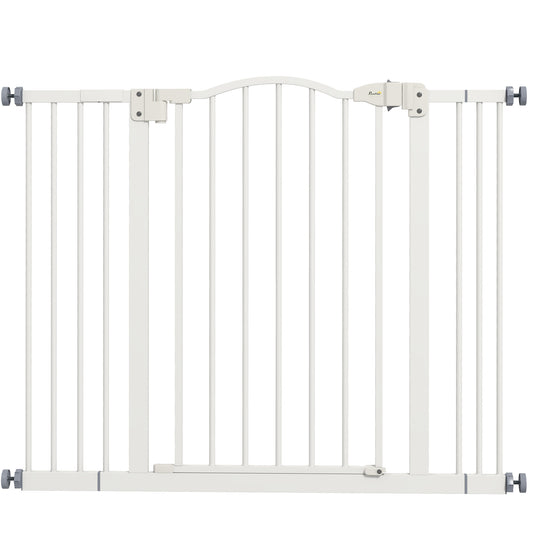 Photo of PawHut Metal 74-100cm Adjustable Pet Gate Safety Barrier w/ Auto-Close Door White in White colour on a white background