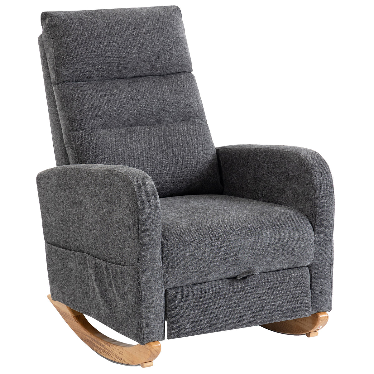 Photo of HOMCOM Upholstered Rocking Chair Retractable Footrest Rocker Chair High Back for Living Room Grey in Grey colour on a white background