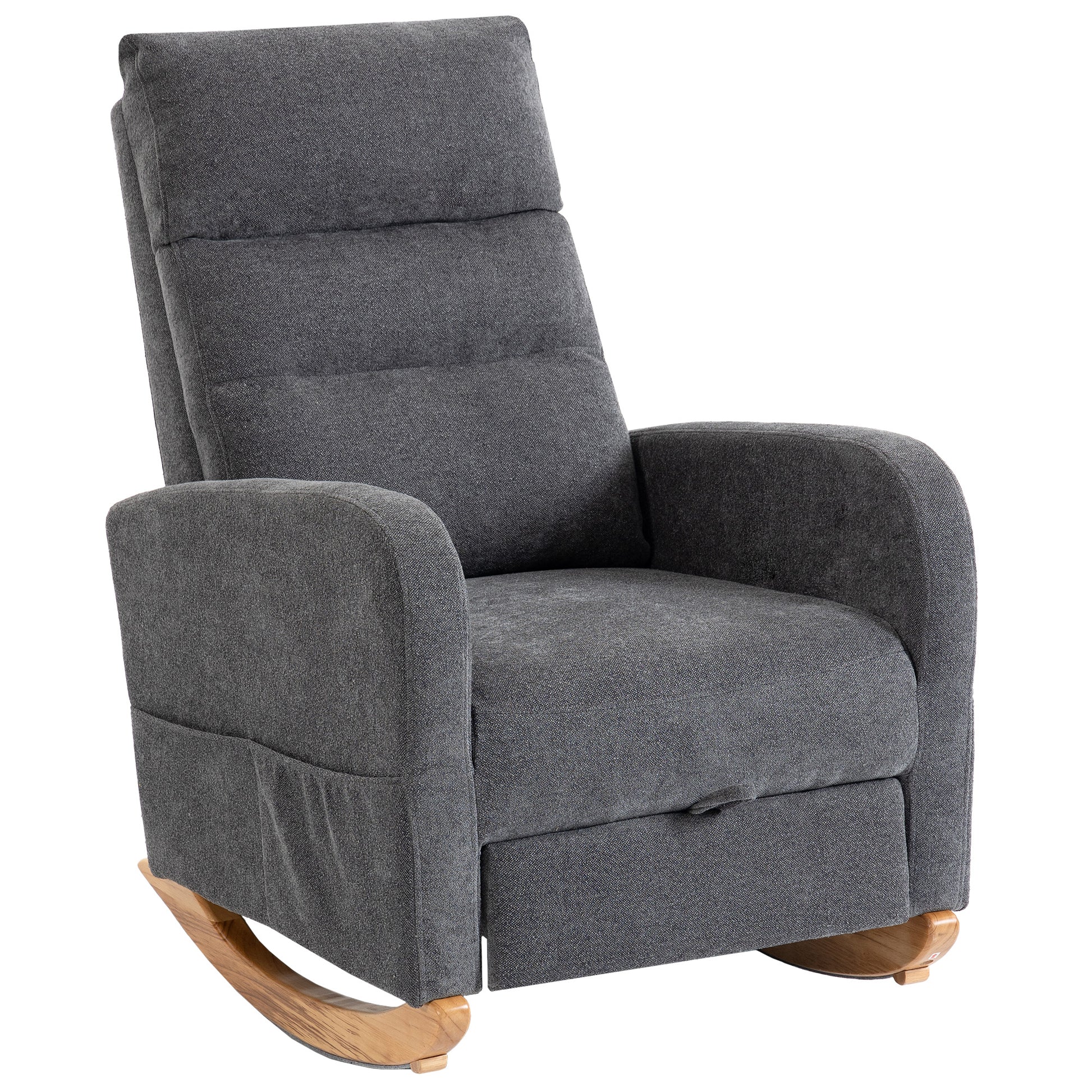 Photo of HOMCOM Upholstered Rocking Chair Retractable Footrest Rocker Chair High Back for Living Room Grey in Grey colour on a white background