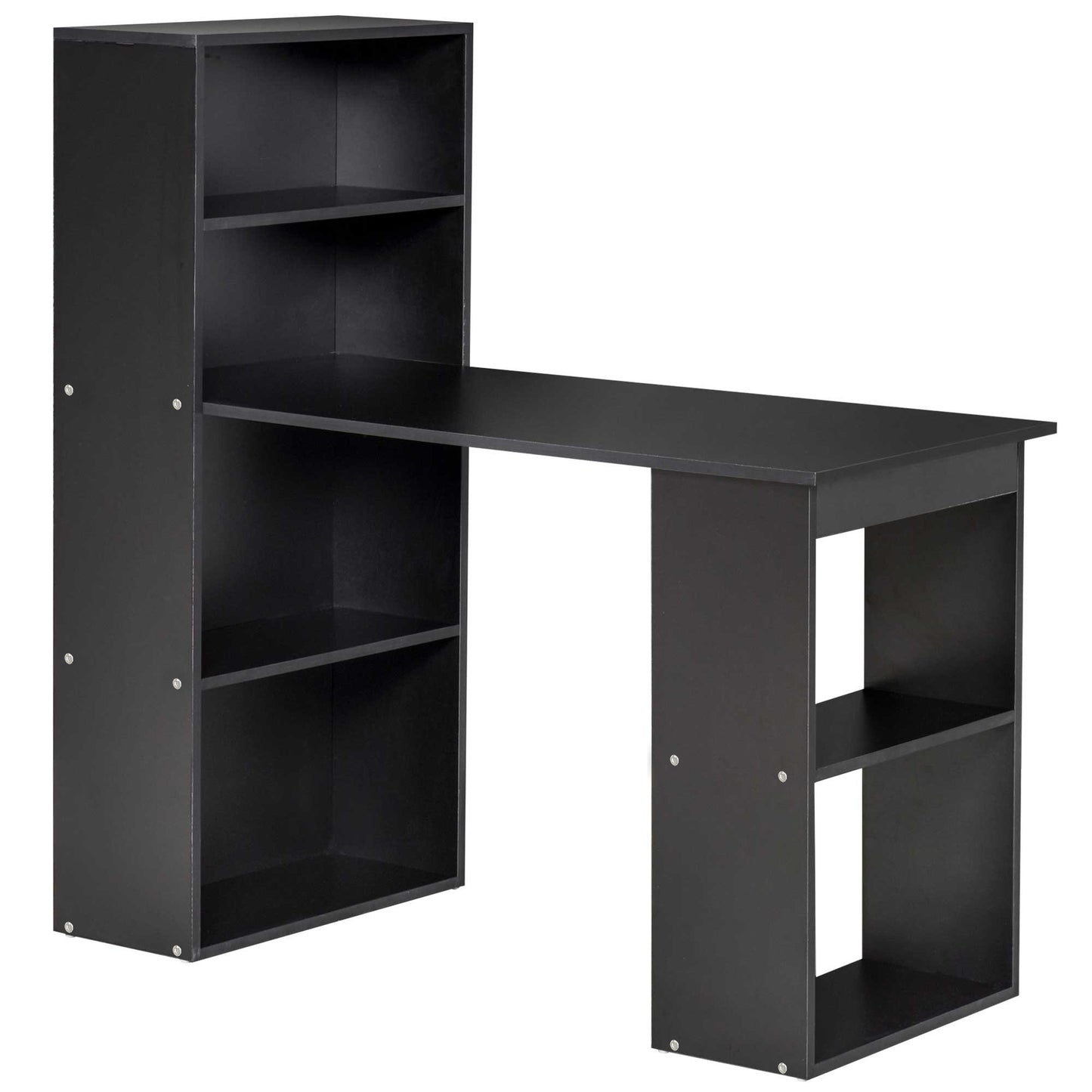Photo of HOMCOM 120cm Computer Desk, Wooden PC Laptop Table with 6-Tier Storage Bookshelves, Home Office Working Study Desk, Writing Workstation, Black in Black colour on a white background