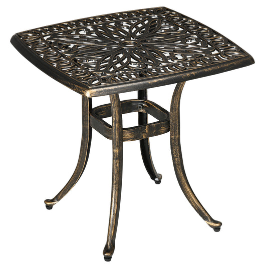 Photo of Outsunny Outdoor Patio Side Table with 38mm Dia. Umbrella Hole, Cast Aluminium Patio coffee Table, 54 x 54cm, Bronze Tone in Tone colour on a white background