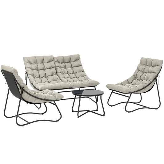 Photo of Outsunny 4 Seater Garden Furniture Set, Conversation Set with Loveseat Sofa, Chairs, Glass Coffee Table, Thick Cushions, Steel Outdoor Sofa for Balcony, Poolside, Conservatory, Light Grey in Grey colour on a white background