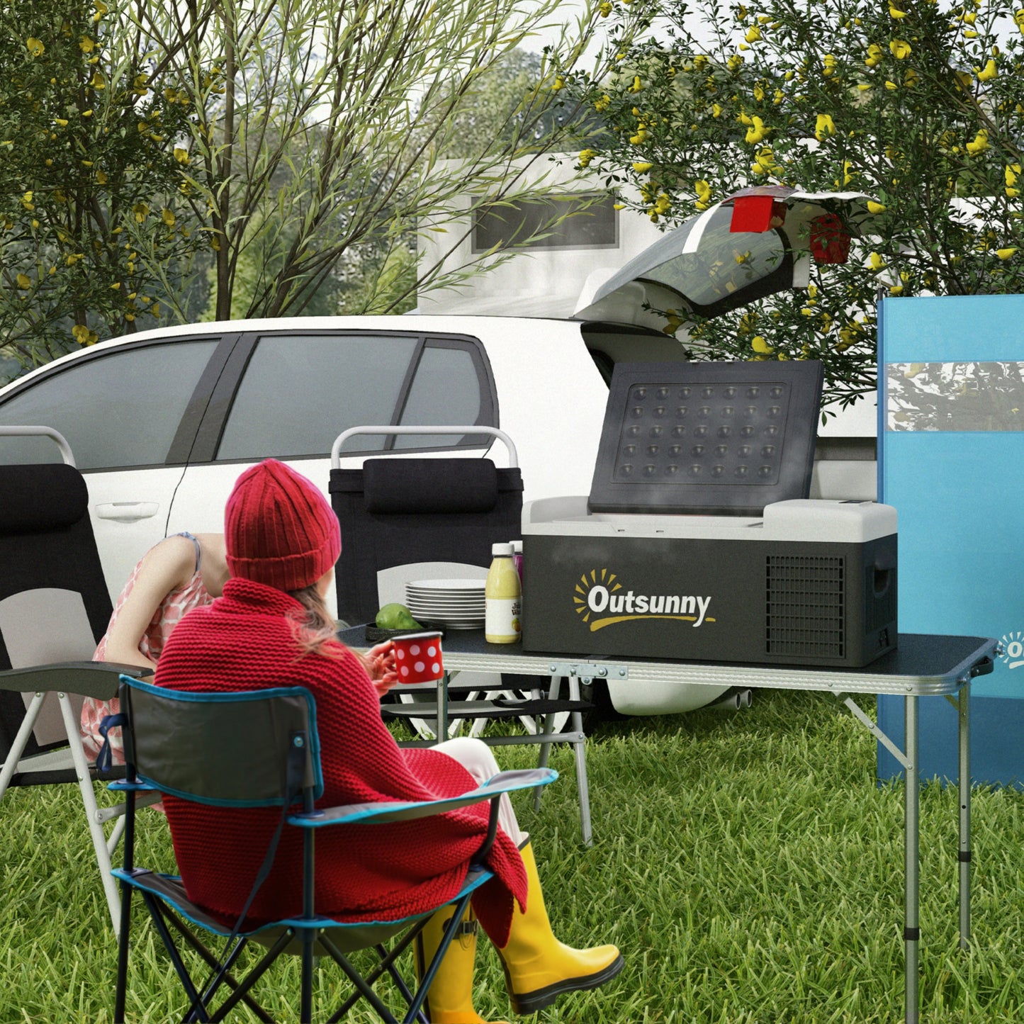 Outsunny 16L Portable Car Fridge, -20°C to 10°C Adjustable Temperature - Black/Grey
