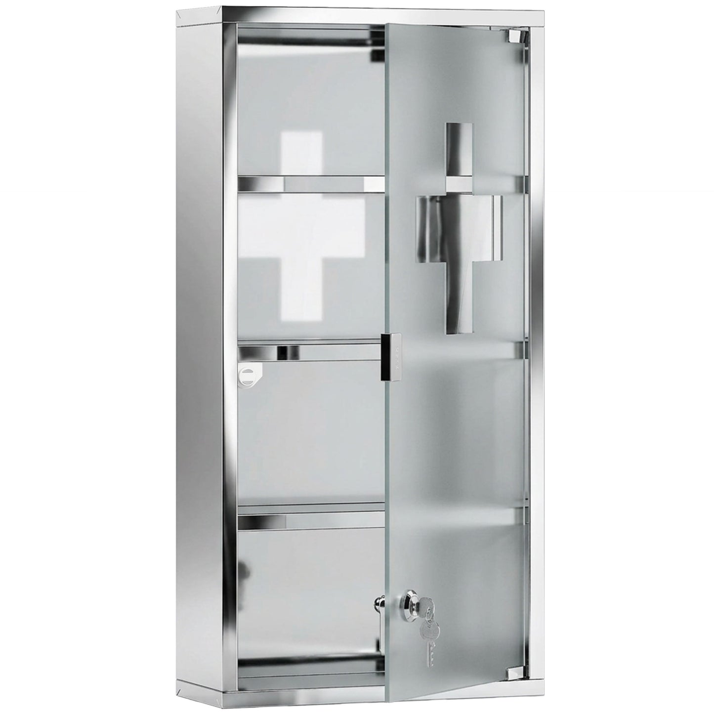 Photo of HOMCOM 4 Tier Stainless Steel Wall Mounted Medicine Cabinet Glass Lockable Door Storage Shelves Houseware Bathroom Furniture 60Hx30Wx12D(cm) w/2 Keys in Keys colour on a white background