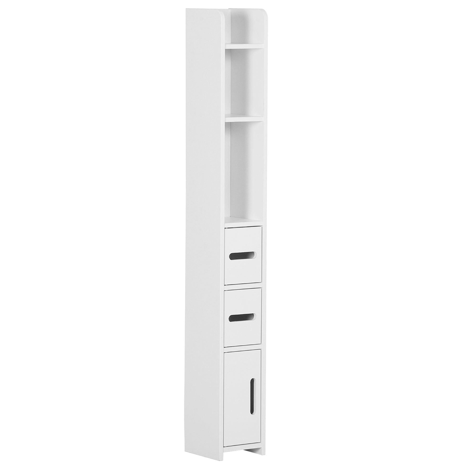 Photo of kleankin Modern Bathroom Storage Cabinet, Freestanding Tall Bathroom Cabinet with Open Shelves and 3 Cupboards with Door, for Bedroom Hallway, White in White colour on a white background