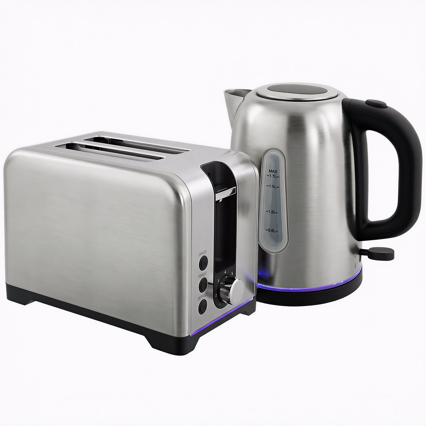 Photo of HOMCOM Simple Polished Toaster and Kettle Set - Silver Tone in Tone colour on a white background
