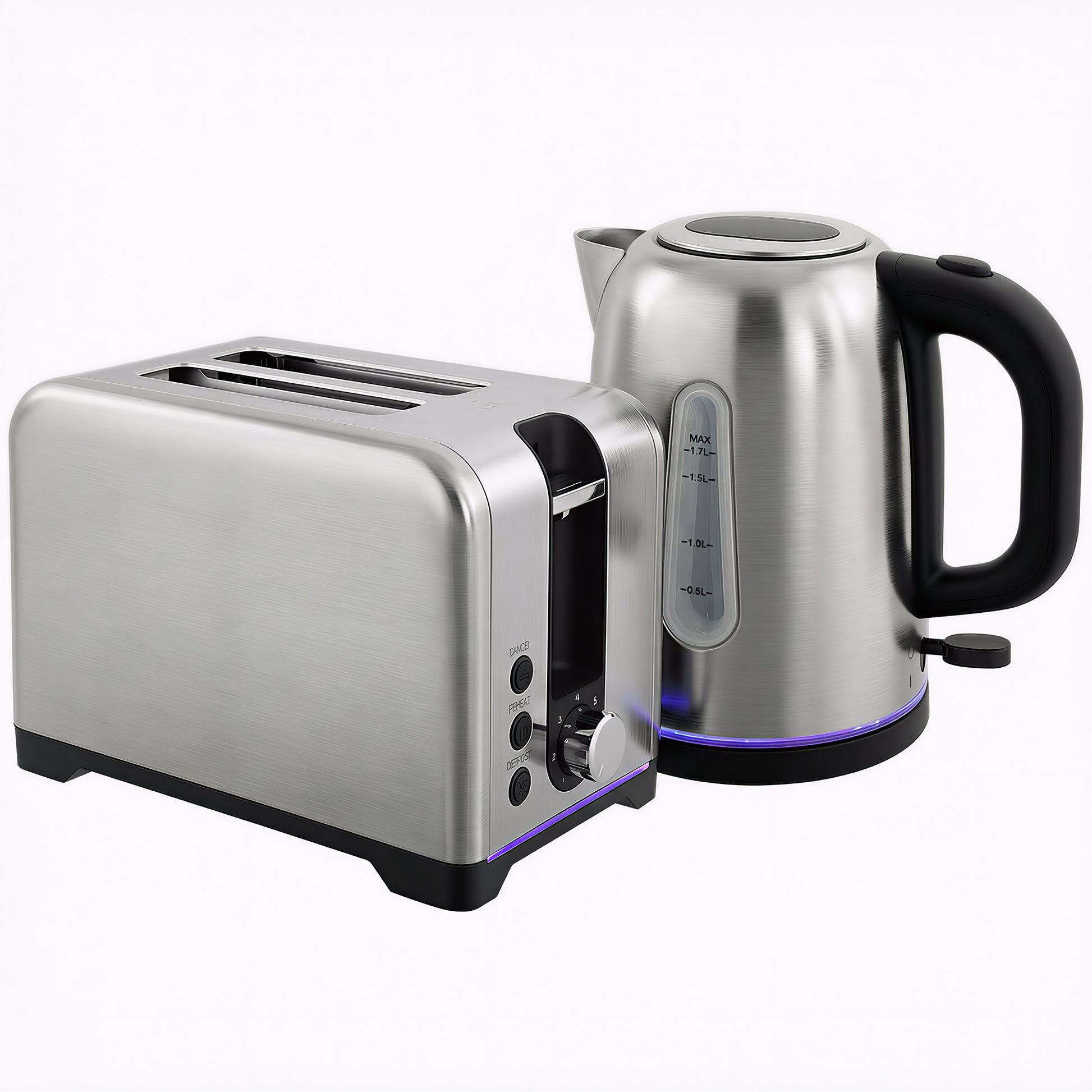 Photo of HOMCOM Simple Polished Toaster and Kettle Set - Silver Tone in Tone colour on a white background