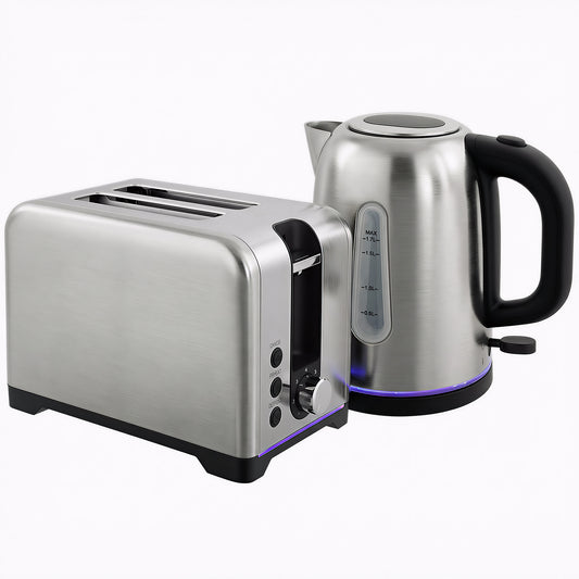 Photo of HOMCOM Simple Polished Toaster and Kettle Set - Silver Tone in Tone colour on a white background