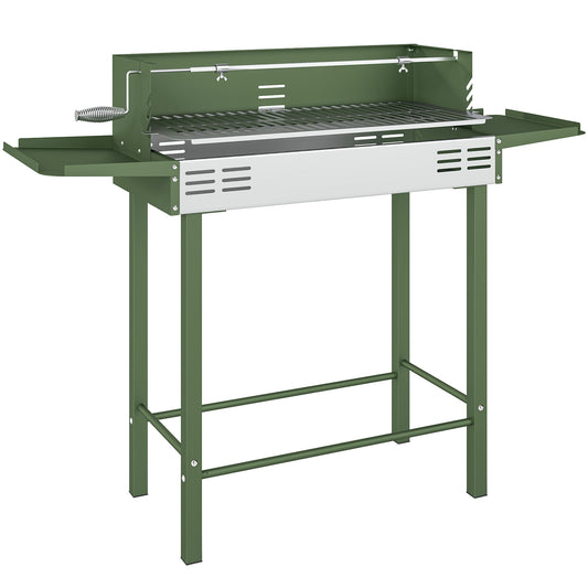 Photo of Outsunny BBQ Rotisserie Grill Roaster Charcoal Spit Roasting Machine for Chicken Turkey with 3-Level Grill Grate, Side Shelves, Dark Green in Green colour on a white background