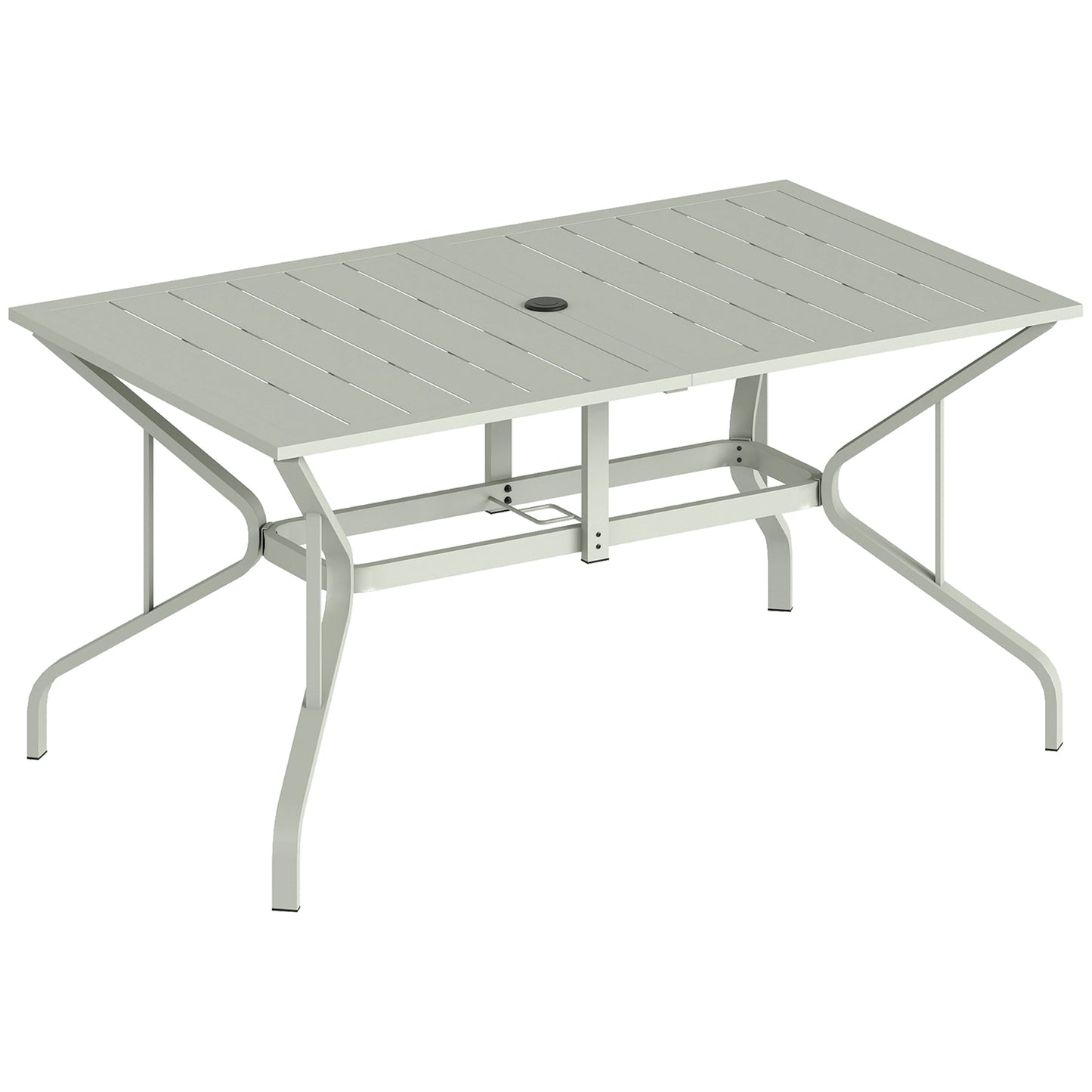 Photo of Outsunny Rectangle Garden Table with Parasol Hole, Outdoor Dining Table for 6, Patio Table for Balcony, 150cm x 90cm, Light Grey in Grey colour on a white background