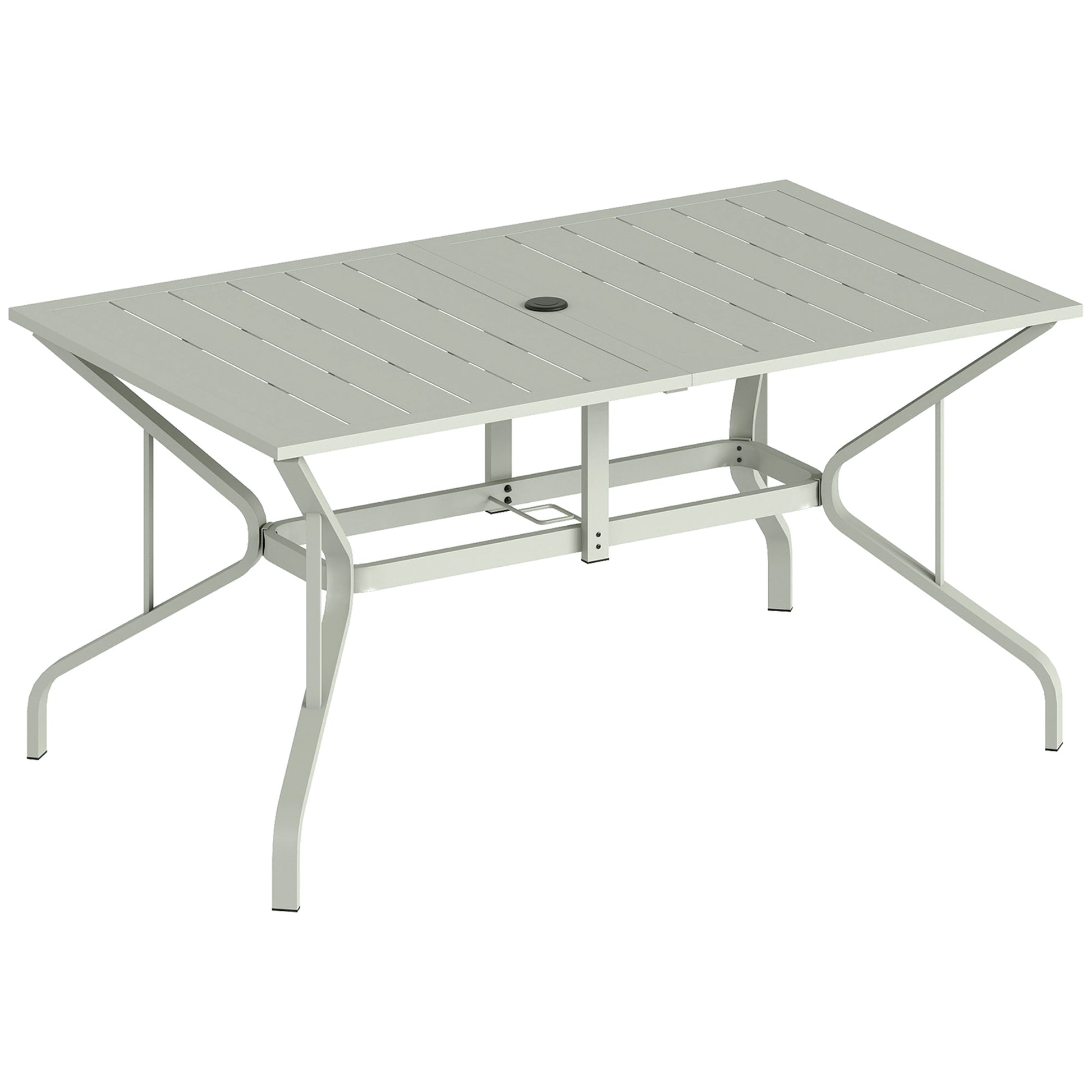 Photo of Outsunny Rectangle Garden Table with Parasol Hole, Outdoor Dining Table for 6, Patio Table for Balcony, 150cm x 90cm, Light Grey in Grey colour on a white background