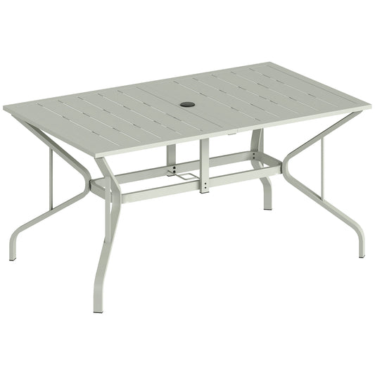 Photo of Outsunny Rectangle Garden Table with Parasol Hole, Outdoor Dining Table for 6, Patio Table for Balcony, 150cm x 90cm, Light Grey in Grey colour on a white background