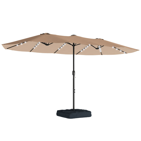 Photo of Outsunny Patio Umbrella Double-Sided Outdoor Umbrella with Solar Lights Base, Khaki in Khaki colour on a white background