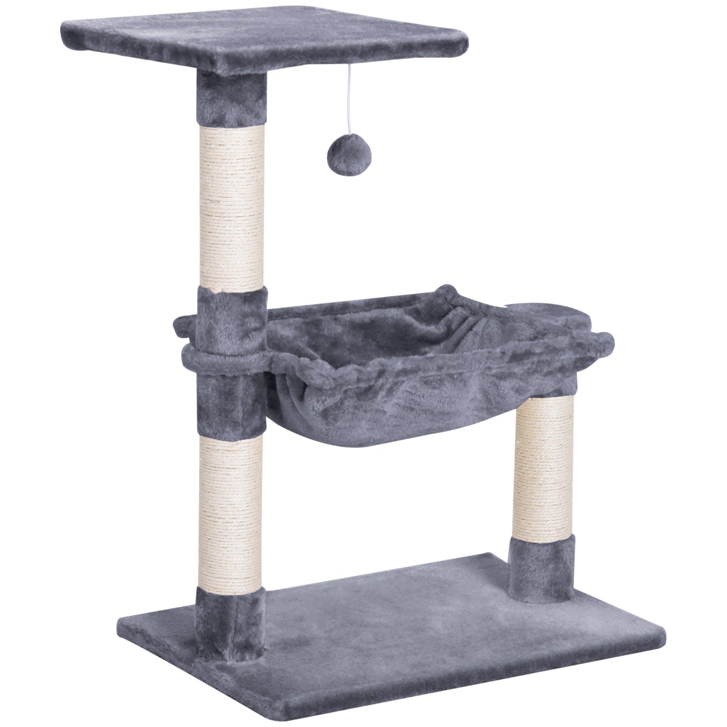 Photo of PawHut Cat Scratch Post with Bed Cat Tree for Indoor Cats Sisal Scratching Posts Hammock Kitty Activity Centre Grey in Grey colour on a white background