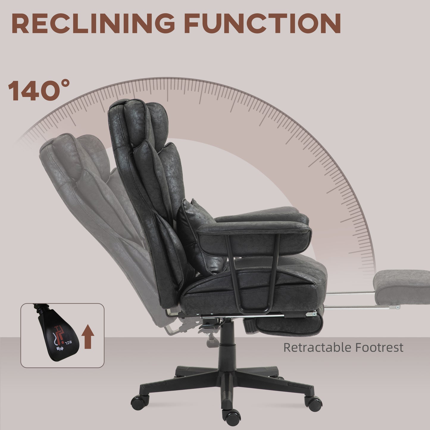 HOMCOM Executive Office Chair, Ergonomic Desk Chair with Foot Rest, Lumbar Support, Reclining Function and Wide Seat, Black