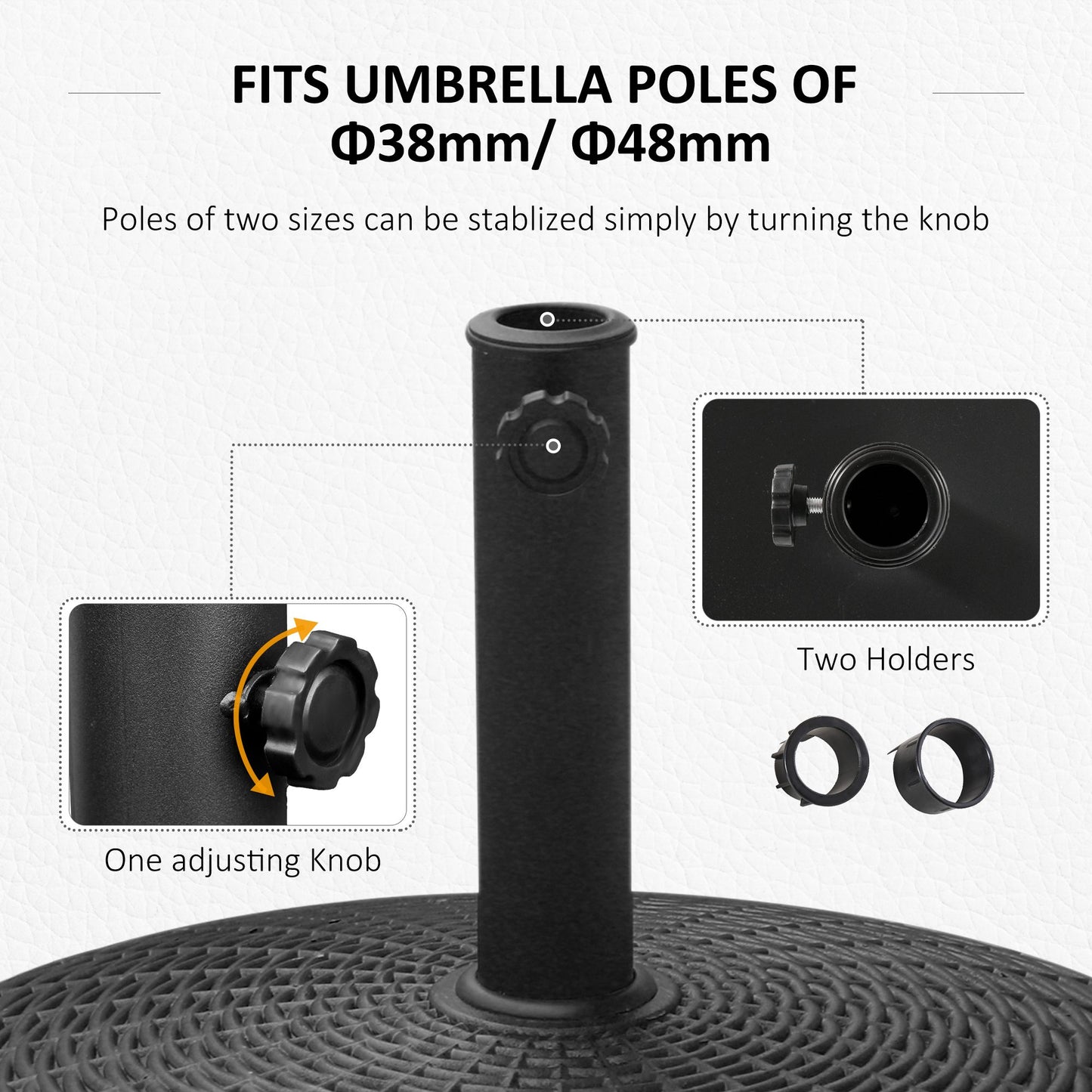 Outsunny 22.7 kg Garden Parasol Base with Wheels, Resin Outdoor Umbrella Stand Round Garden Sunshade Holder for 38 mm/48 mm Poles
