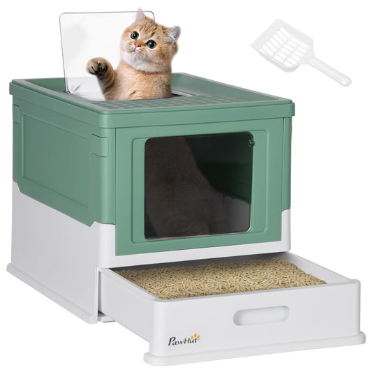 Photo of PawHut Hooded Cat Litter Box, Portable Pet Toilet, with Scoop, Front Entry - Green in Green colour on a white background