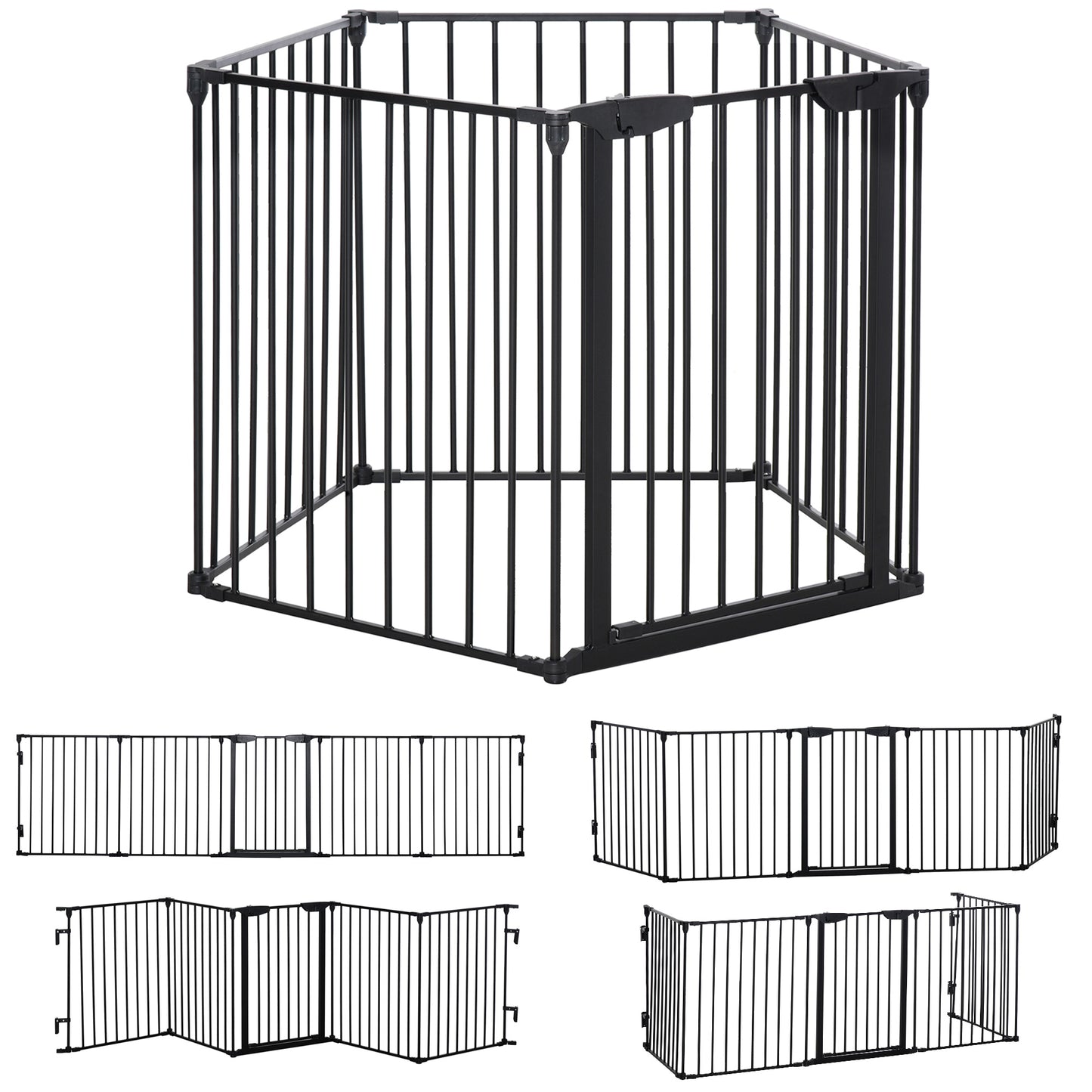 Photo of PawHut 5 Panels Pet Playpen Metal Fence w/ Walk Through Door - Black in Black colour on a white background