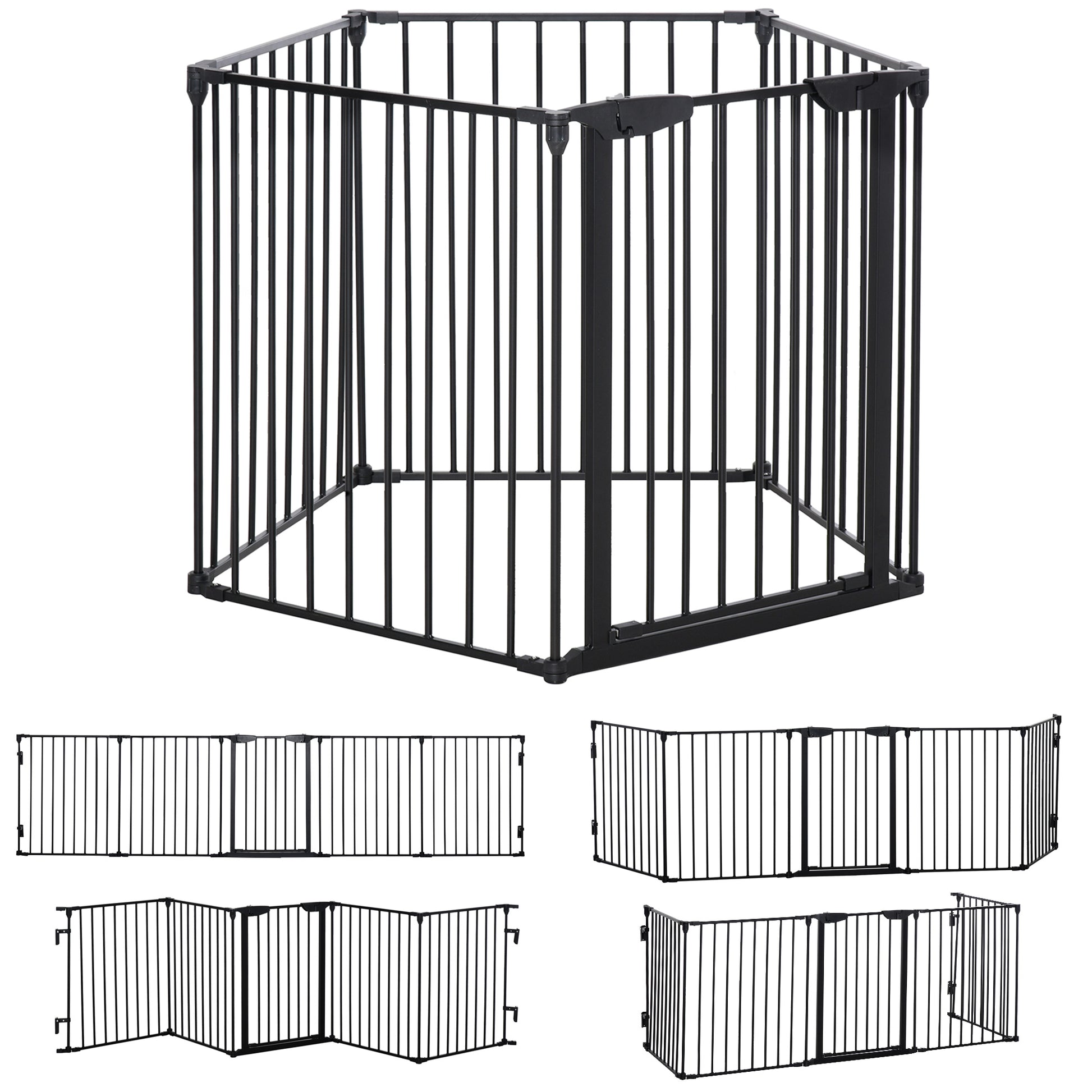 Photo of PawHut 5 Panels Pet Playpen Metal Fence w/ Walk Through Door - Black in Black colour on a white background