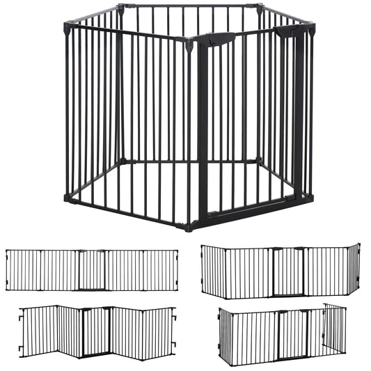 Photo of PawHut 5 Panels Pet Playpen Metal Fence w/ Walk Through Door - Black in Black colour on a white background