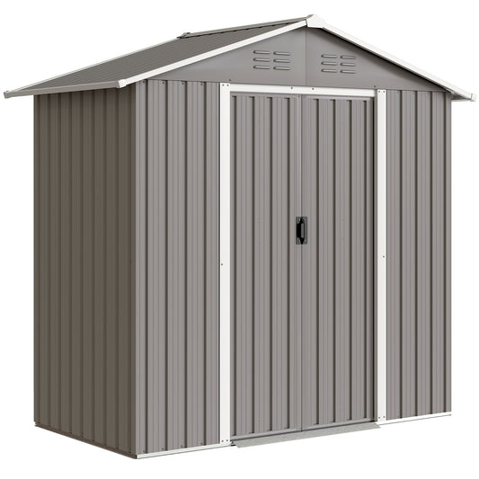 Photo of Outsunny 6.5 x 3.5ft Metal Garden Storage Shed - Light Grey in Grey colour on a white background