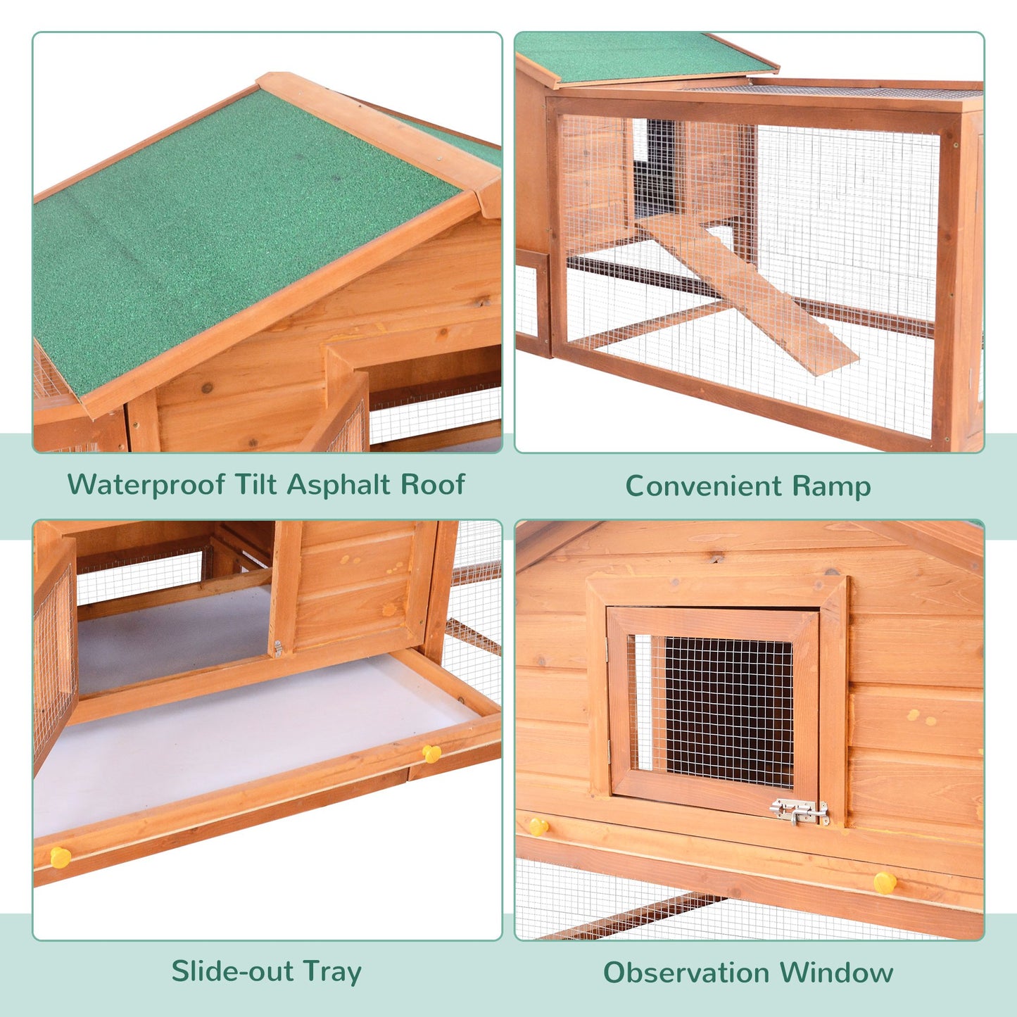 PawHut Wooden Guinea Pigs Hutches W/ Ramp-Golden Red