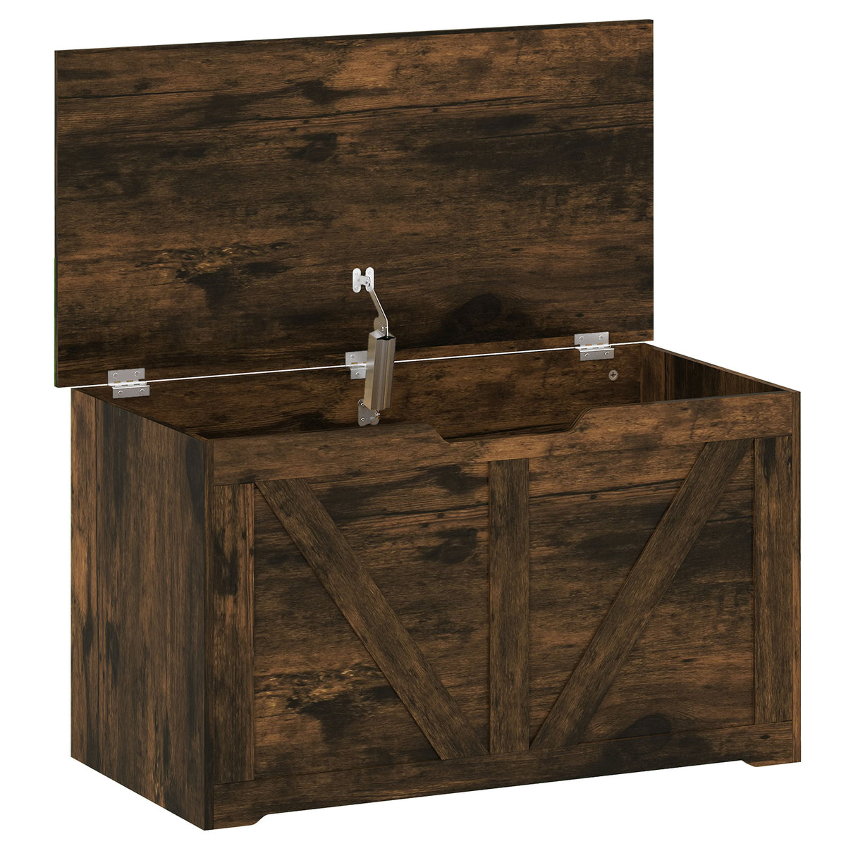 Photo of HOMCOM 100L Home Storage Box, with Safety Hinge - Rustic Brown Wood-Effect in Wood-Effect colour on a white background