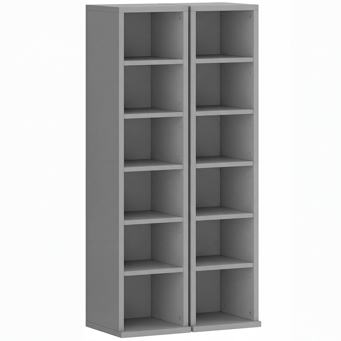 Photo of HOMCOM Set of 2 CD Media Display Shelf Unit Tower Rack with Adjustable Shelves, Light Grey in Grey colour on a white background