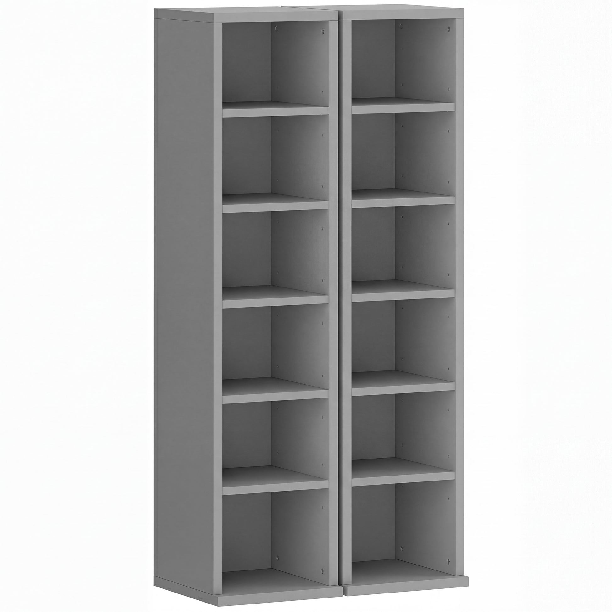 Photo of HOMCOM Set of 2 CD Media Display Shelf Unit Tower Rack with Adjustable Shelves, Light Grey in Grey colour on a white background
