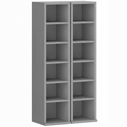 Photo of HOMCOM Set of 2 CD Media Display Shelf Unit Tower Rack with Adjustable Shelves, Light Grey in Grey colour on a white background