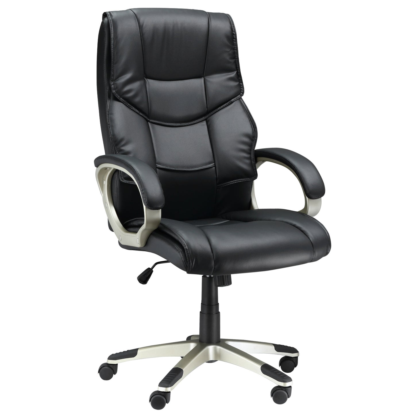 Photo of HOMCOM Home Office Chair High Back Computer Desk Chair with Faux Leather Adjustable Height Rocking Function Black in Black colour on a white background