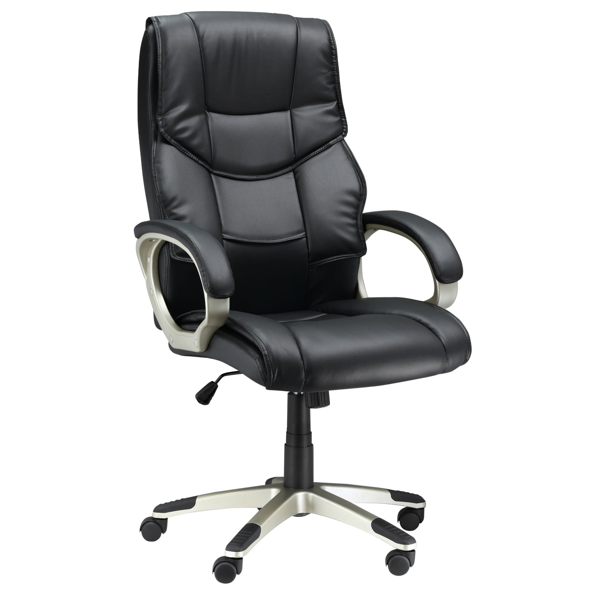 Photo of HOMCOM Home Office Chair High Back Computer Desk Chair with Faux Leather Adjustable Height Rocking Function Black in Black colour on a white background