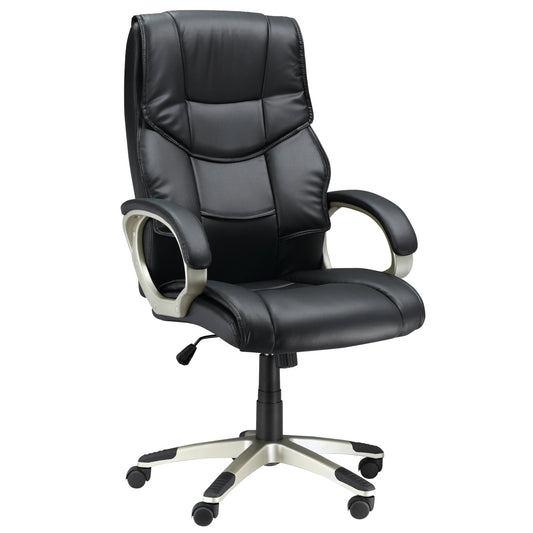 Photo of HOMCOM Home Office Chair High Back Computer Desk Chair with Faux Leather Adjustable Height Rocking Function Black in Black colour on a white background
