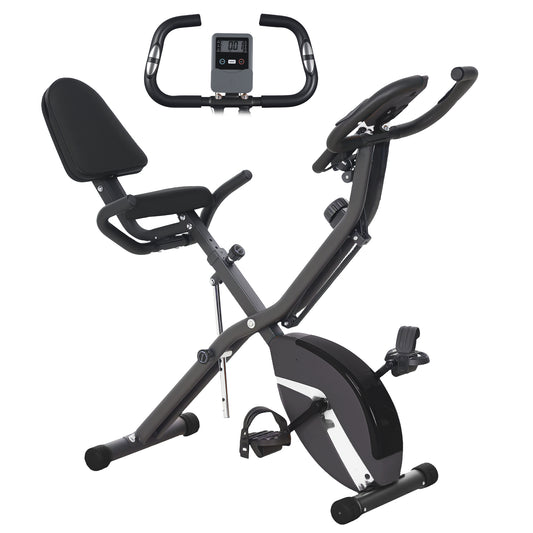Photo of SPORTNOW Five-in-one Foldable Exercise Bike, Stationary Bike with Arm Workout Bands, LDC Monitor, Phone Holder, Black in Black colour on a white background