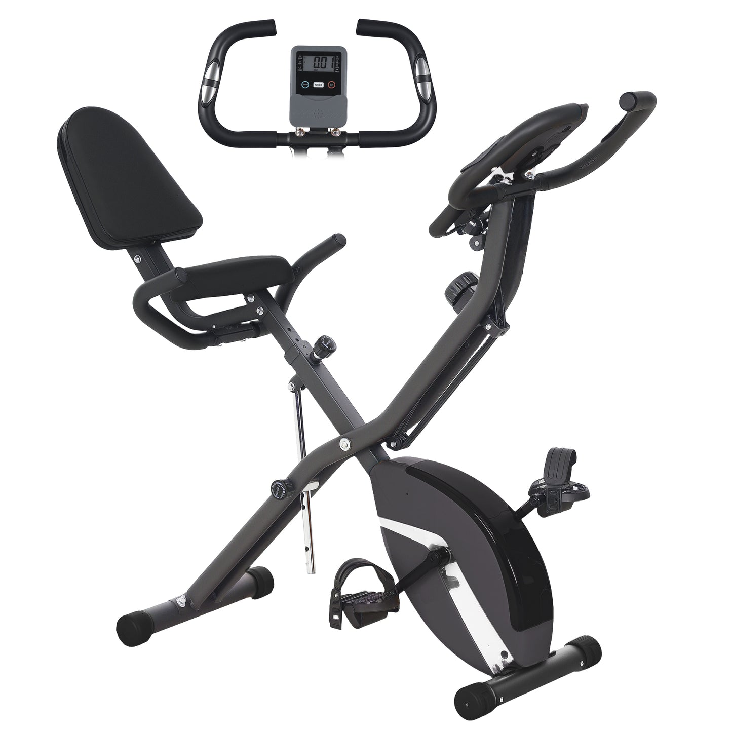 Photo of SPORTNOW Five-in-one Foldable Exercise Bike, Stationary Bike with Arm Workout Bands, LDC Monitor, Phone Holder, Black in Black colour on a white background