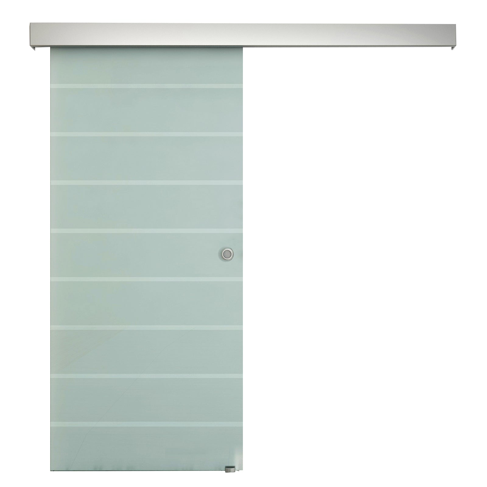 Photo of HOMCOM 90cm Sliding Glass Door with Hardware Track Kit, Frosted Tempered Glass with Stripe Pattern, Round Handle in Handle colour on a white background