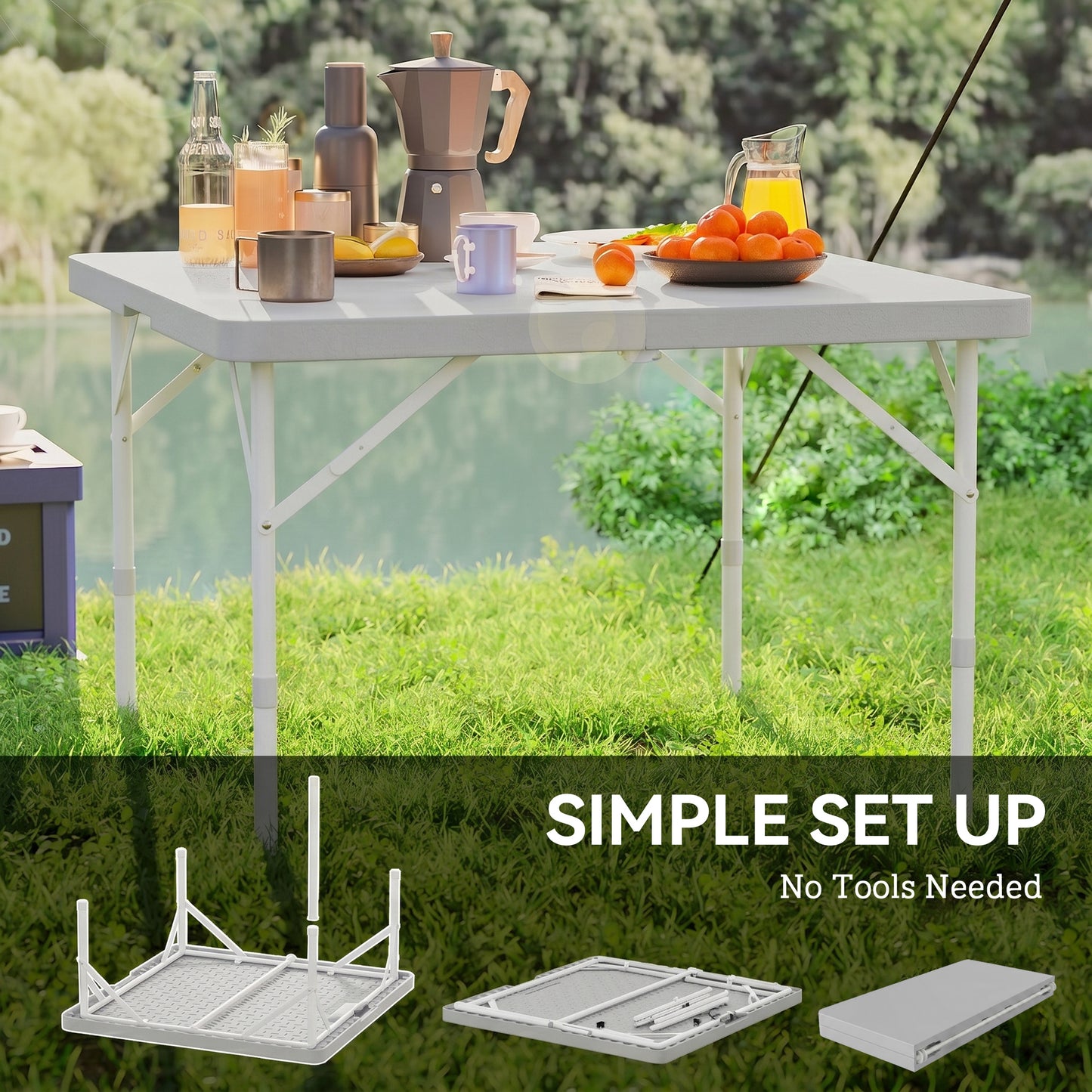 Outsunny 34/74cm Folding Camping Table, with Handle - Grey