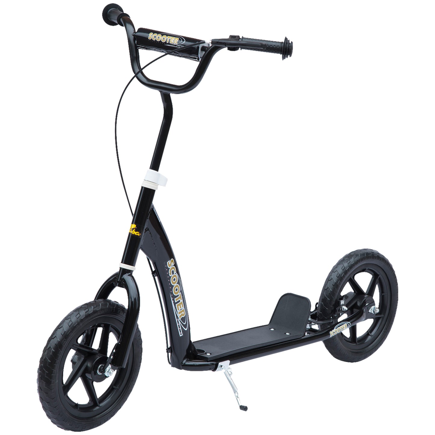 Photo of HOMCOM Kids Scooter Kick Scooter, with 12" EVA Tyres, Rear Brake, Big Wheels Scooter for 5-12 Years , Black in Black colour on a white background